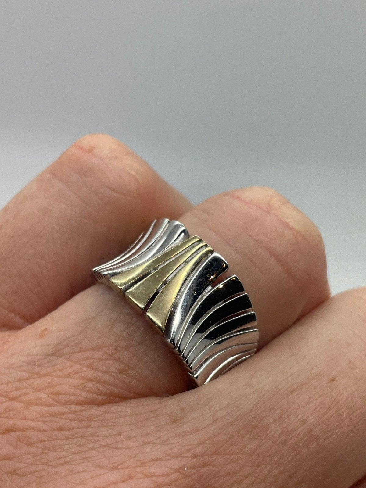 E718 Prachtige zilveren bicolor Breuning ring maat 17,5, Ophalen of Verzenden, X, Dame, Zilver