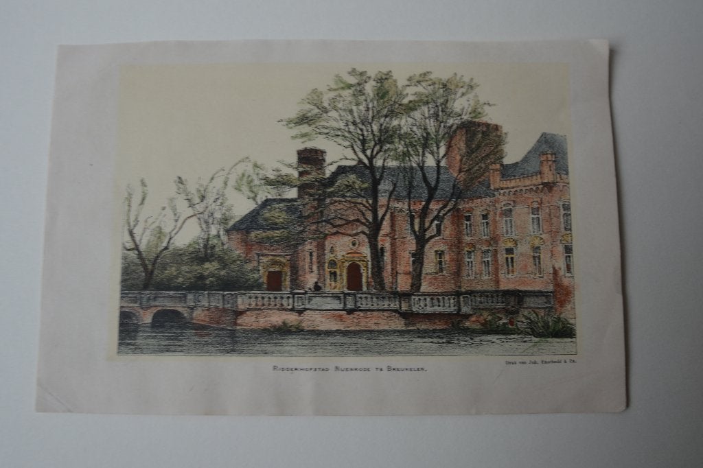 NIJENRODE RIDDERHOFSTAD BREUKELEN 1890 foto-litho-techn. E21, Antiek en Kunst, Kunst | Etsen en Gravures, 10 cm, 1800 - 1899, Verzenden