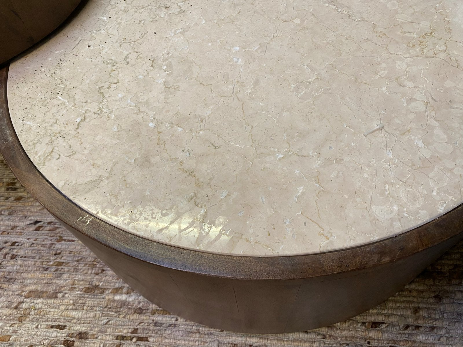 Salontafel set hazel echt beige marmer mangohout, Huis en Inrichting, Tafels | Salontafels, Ophalen, 50 tot 100 cm, Rond, Nieuw