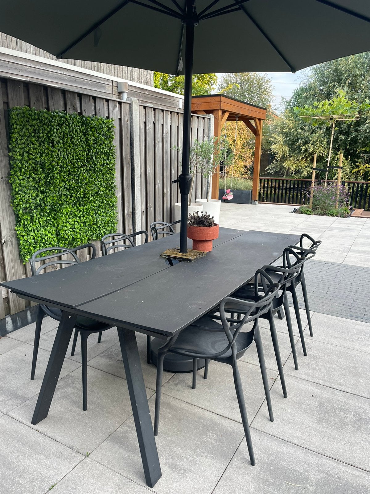 Tuintafel FAUSING B100xL220 zwart (Jysk), Tuin en Terras, Tuintafels, Ophalen, Gebruikt, Rechthoekig, Aluminium