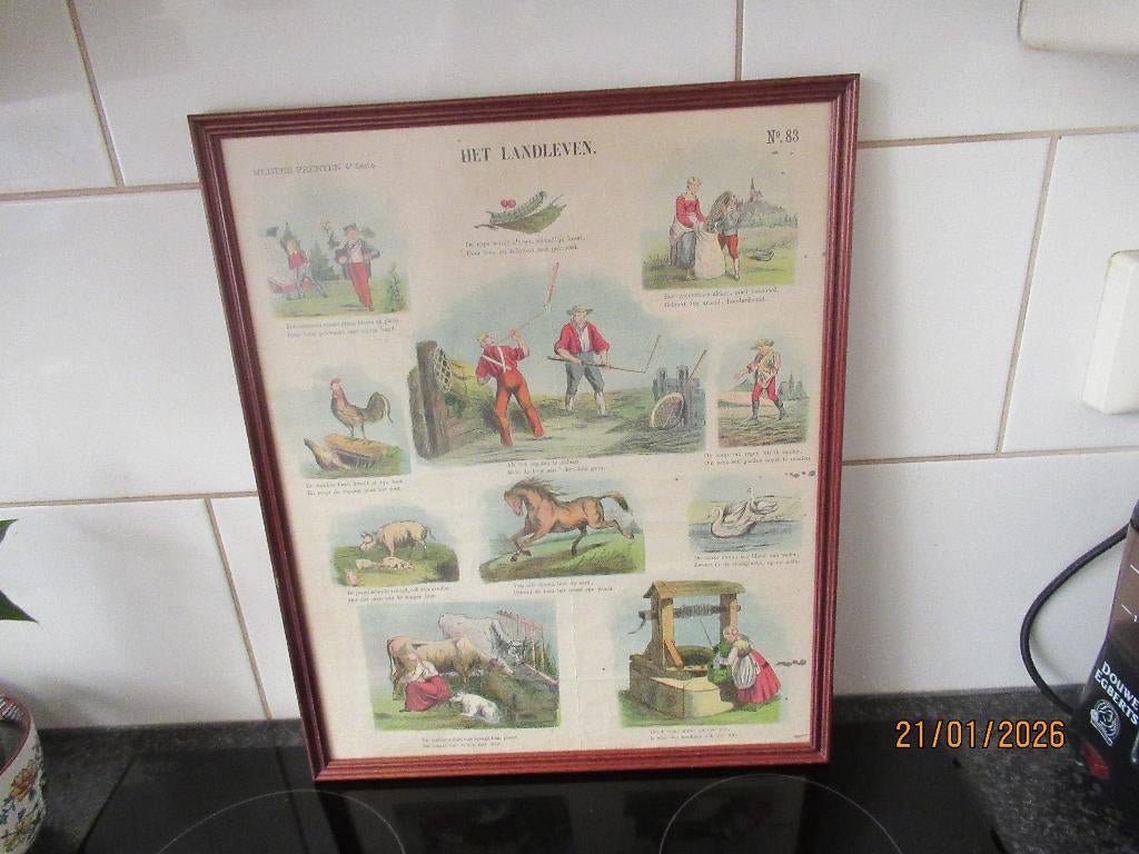 MEIJERS PRENT IN LIJST- HET LANDLEVEN- 4E SERIE-NO 83-1881, Antiek en Kunst, Ophalen of Verzenden, Dagelijks leven, Ingelijst