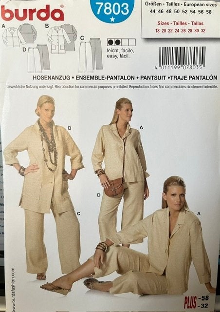 Vintage naaipatroon Burda 7803 - broek / blouse jasje, Vrouw, Overige typen, Gebruikt, Burda