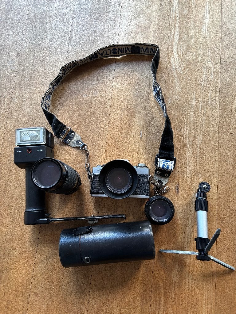 Minolta XG-1 met diverse lenzen en toebehoren, Ophalen, Gebruikt, Spiegelreflex, Minolta
