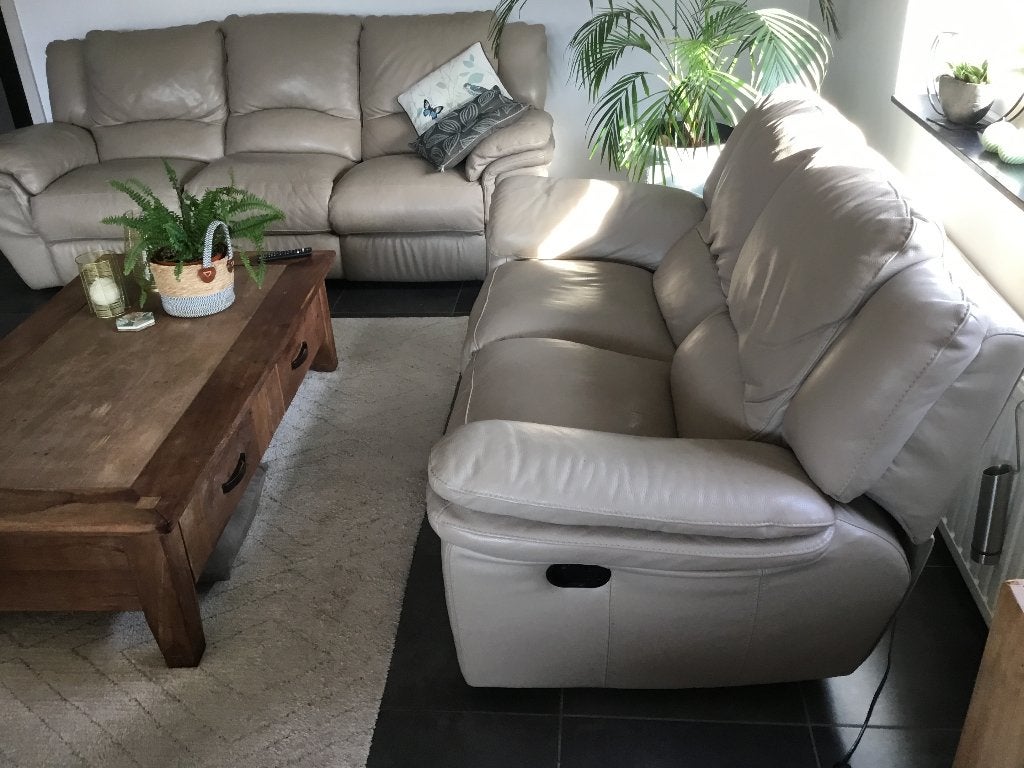 3/2 zits  bankstel met kwaliteits leer, Ophalen, Gebruikt, 100 tot 125 cm, Leer