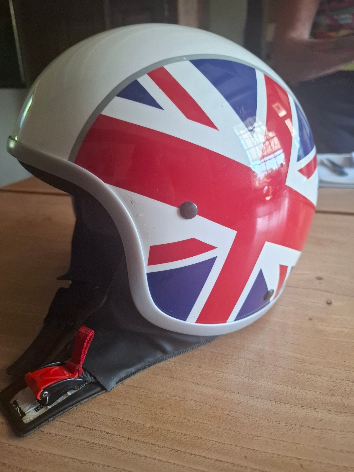 Vespa helm met Union Jack design, Fietsen en Brommers, Ophalen, Gebruikt, Medium, Vespa