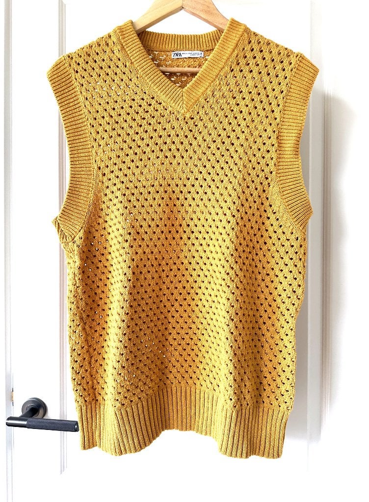 Mosterdgeel gebreid gilet Zara maat S-M zo goed als nieuw, Zara, Geel, Zo goed als nieuw, Ophalen