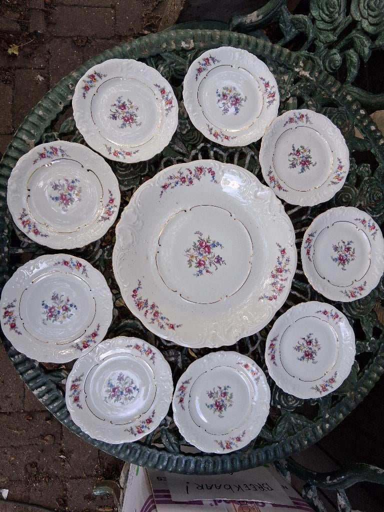 Gebakstel Wawel bloemboeketjes / roze roosjes blauw bloempje, Antiek en Kunst, Antiek | Servies compleet, Ophalen of Verzenden