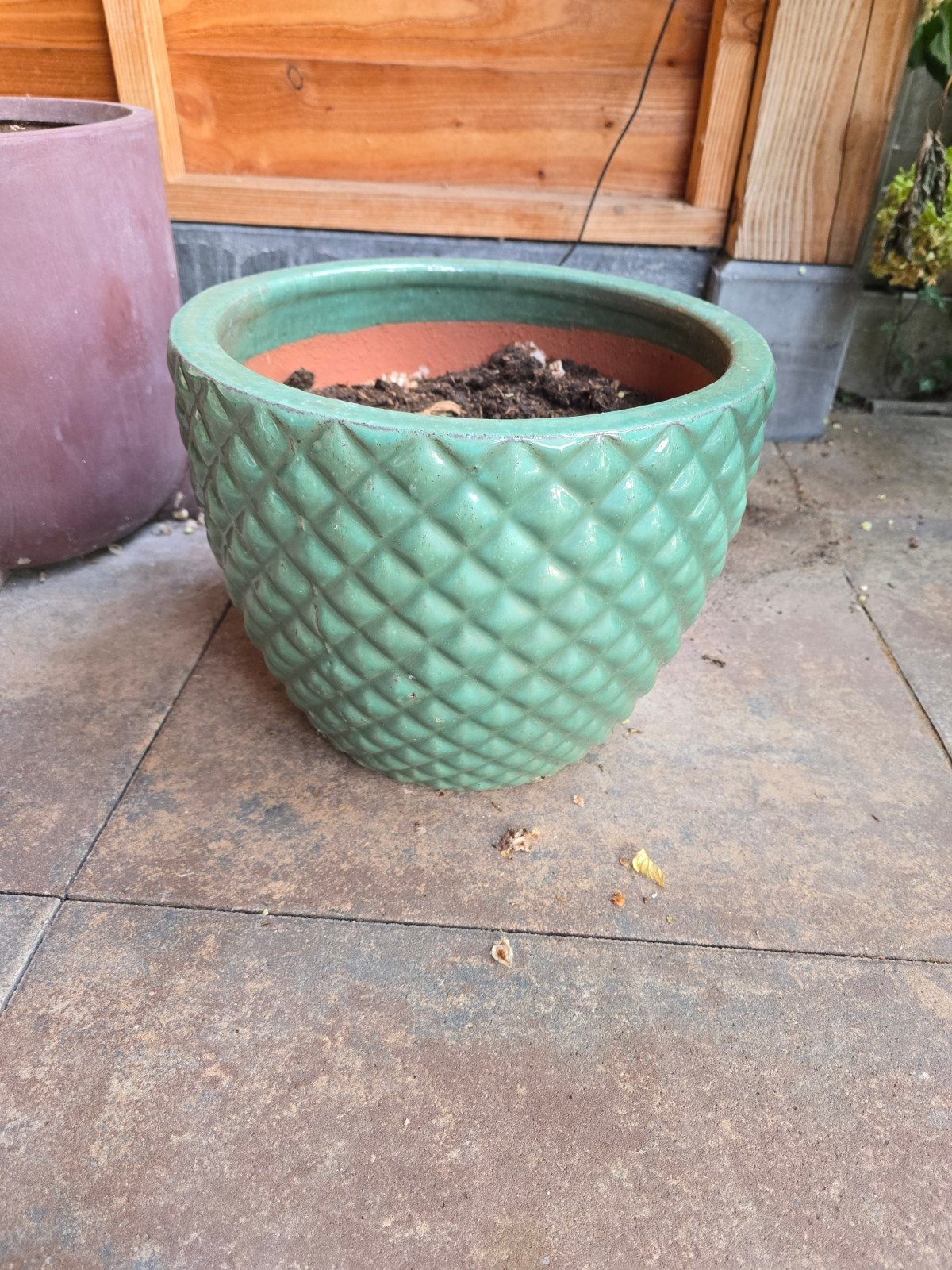 Bloempot tuin pot balkon 30cm hoog 38 diameter turquase, Ophalen, Steen, Minder dan 30 cm, Rond