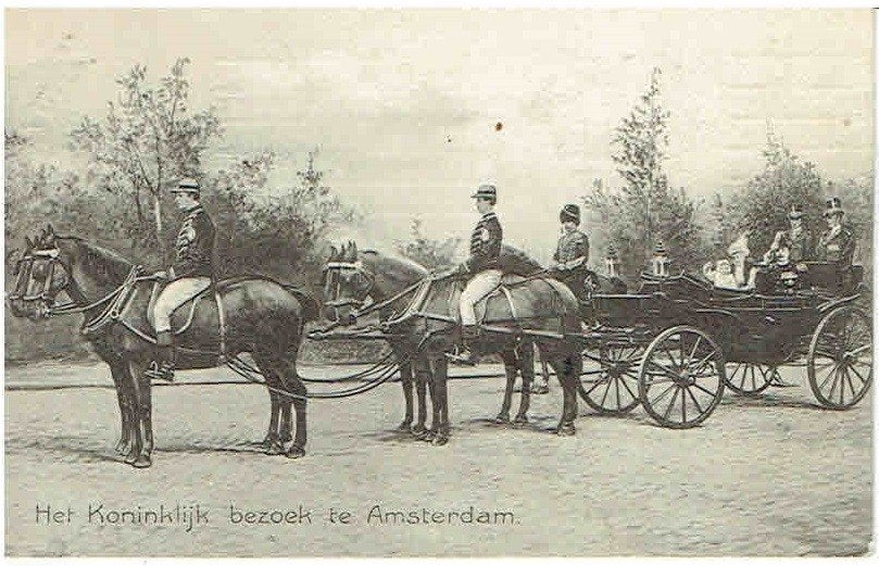1912 Huzaren bij bezoek Wilhelmina, Hendrik en Juliana A'dam, Verzamelen, Verzenden, Voor 1920, Gelopen, Politiek en Historie