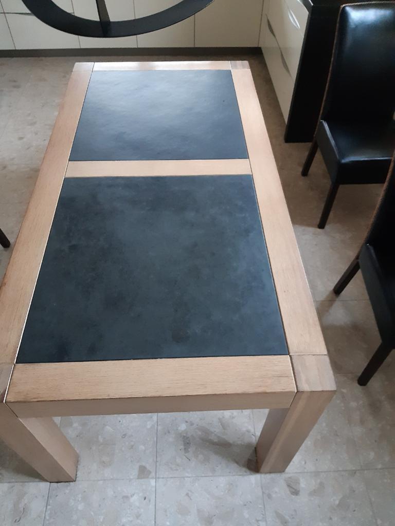 Eiken tafel met hardstenen bladen er in., Ophalen of Verzenden