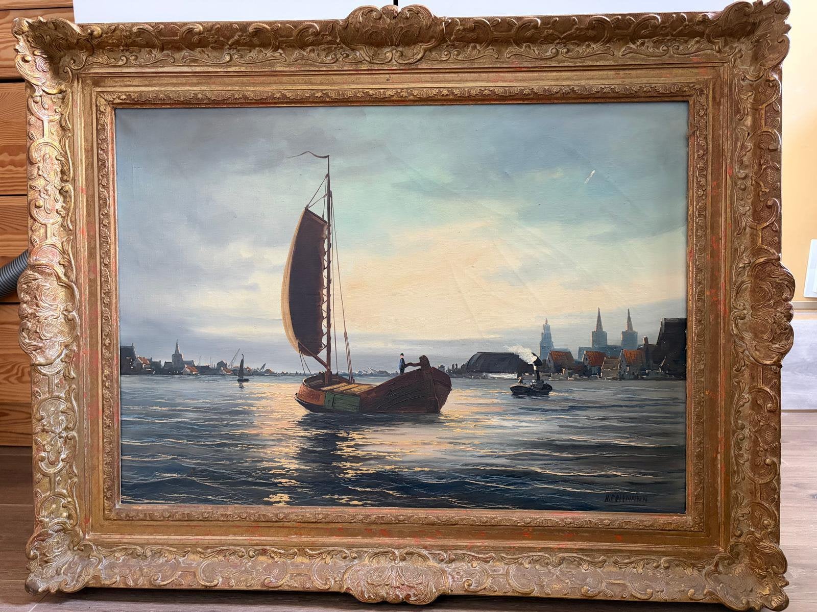 Mooi schilderij (antiek), Antiek en Kunst, Ophalen of Verzenden, Oud hollands, Ingelijst, Maritiem / water