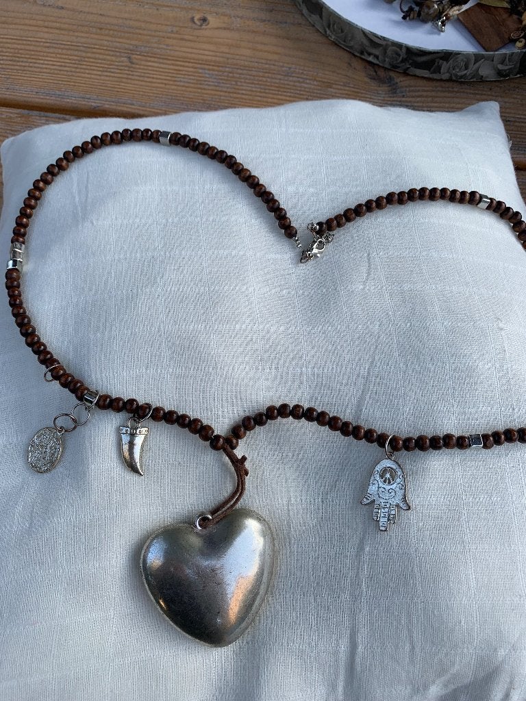 Houten ketting met hart, Ophalen of Verzenden, Bruin, Overige materialen