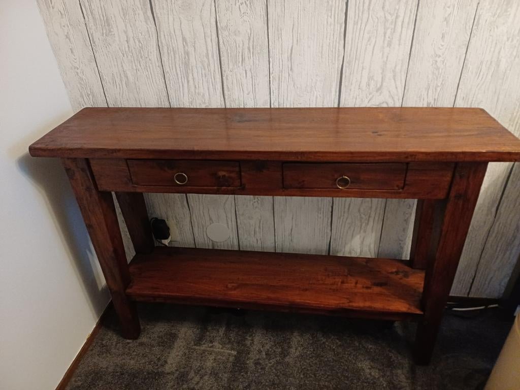 Sidetable koloniaal met 2 laatjes, Huis en Inrichting, Ophalen, Gebruikt, 100 tot 150 cm, Koloniaal
