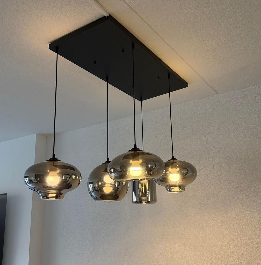 Smoke hanglamp met 5 bollen, Ophalen, Zo goed als nieuw, Glas, 75 cm of meer