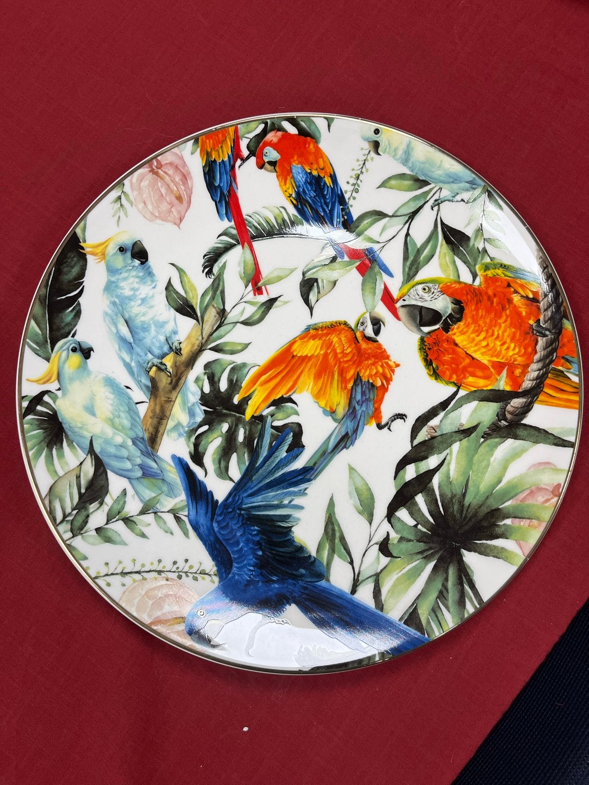 Heinen Delfts Blauw Wandbord Tropische Vogels - 31 cm, Antiek en Kunst, Antiek | Wandborden en Tegels, Ophalen of Verzenden