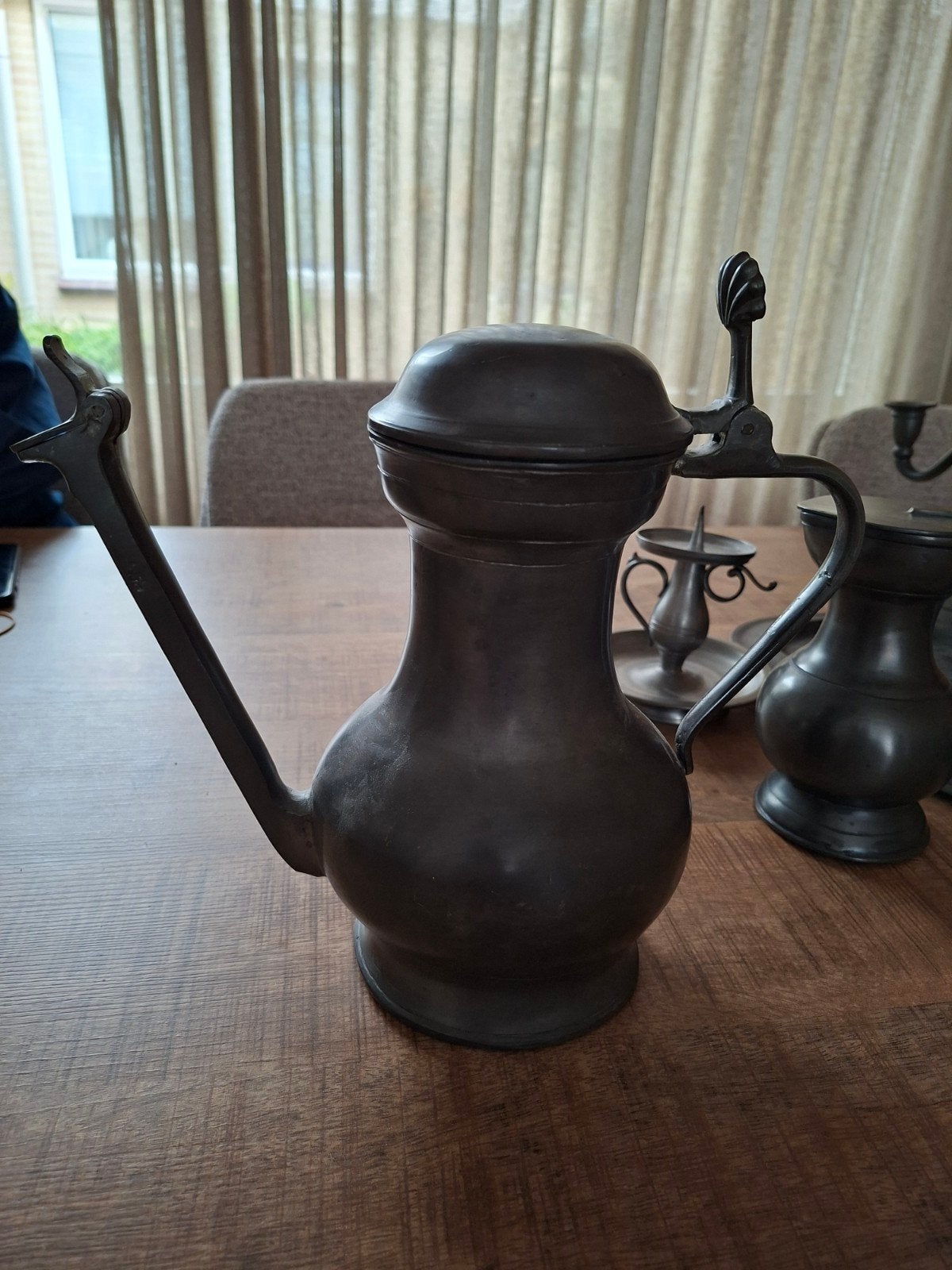 tinnen snavelkan en kleine wijn of bier kan, Ophalen of Verzenden