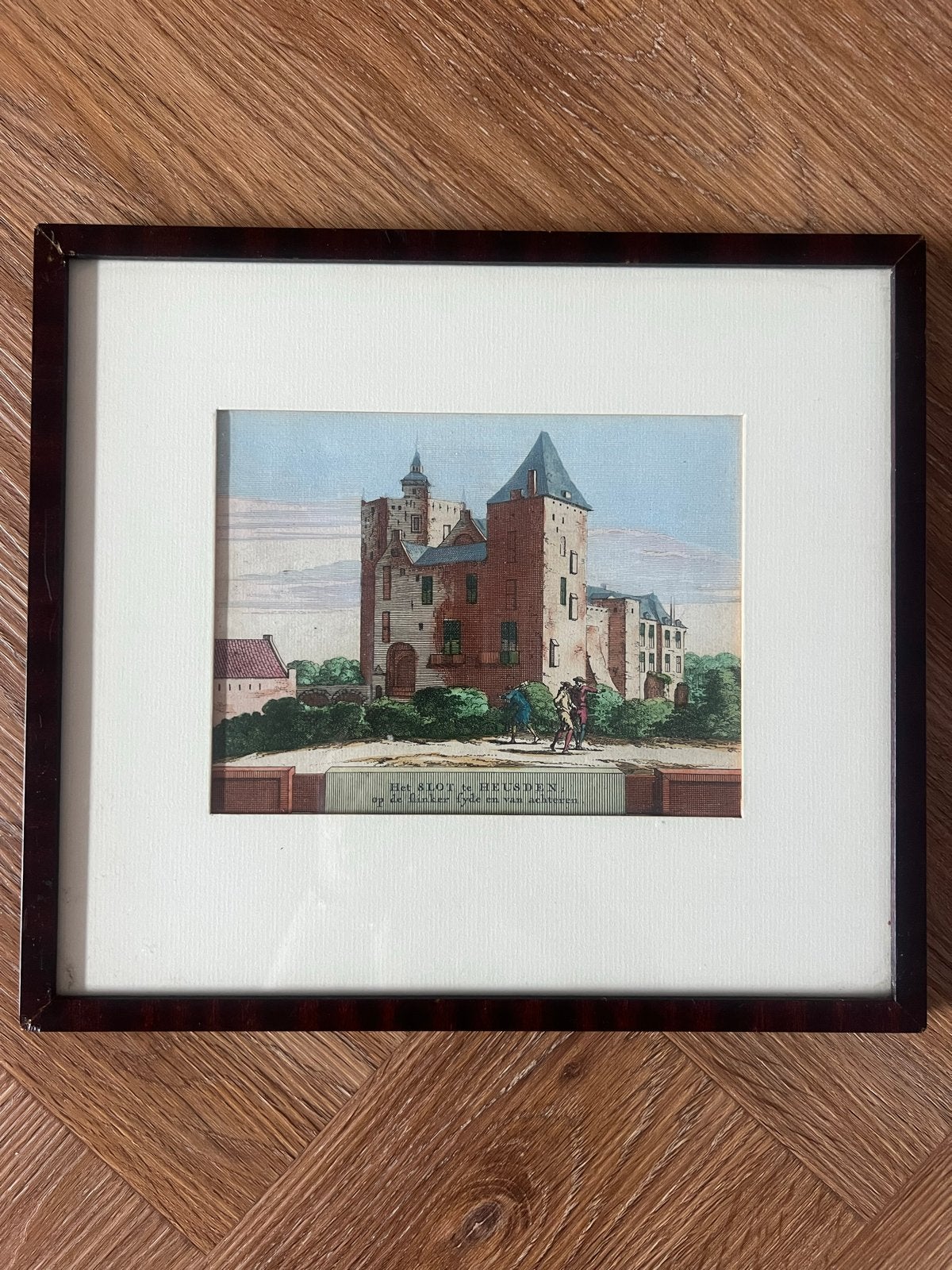 Oude prent 'Het Slot te Heusden' ingelijst, Antiek en Kunst, Ophalen, Ingelijst