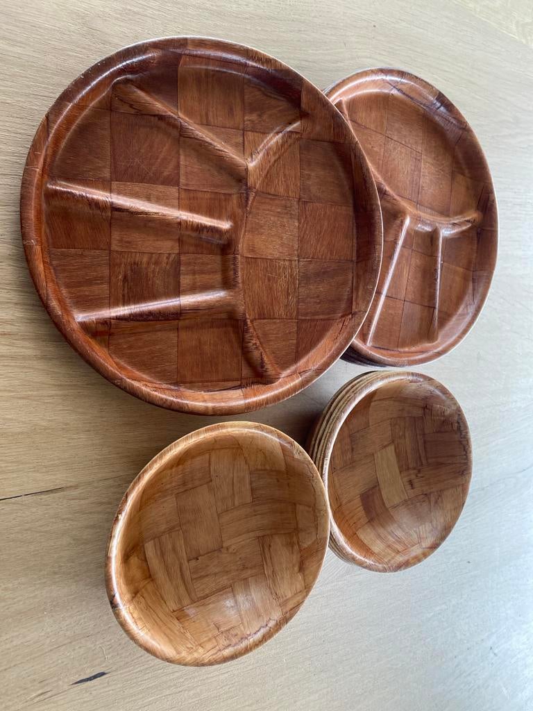 Duurzaam Retro Bamboe Gourmetservies - Compleet Set, Overige materialen, Gebruikt, Ophalen of Verzenden, Overige stijlen
