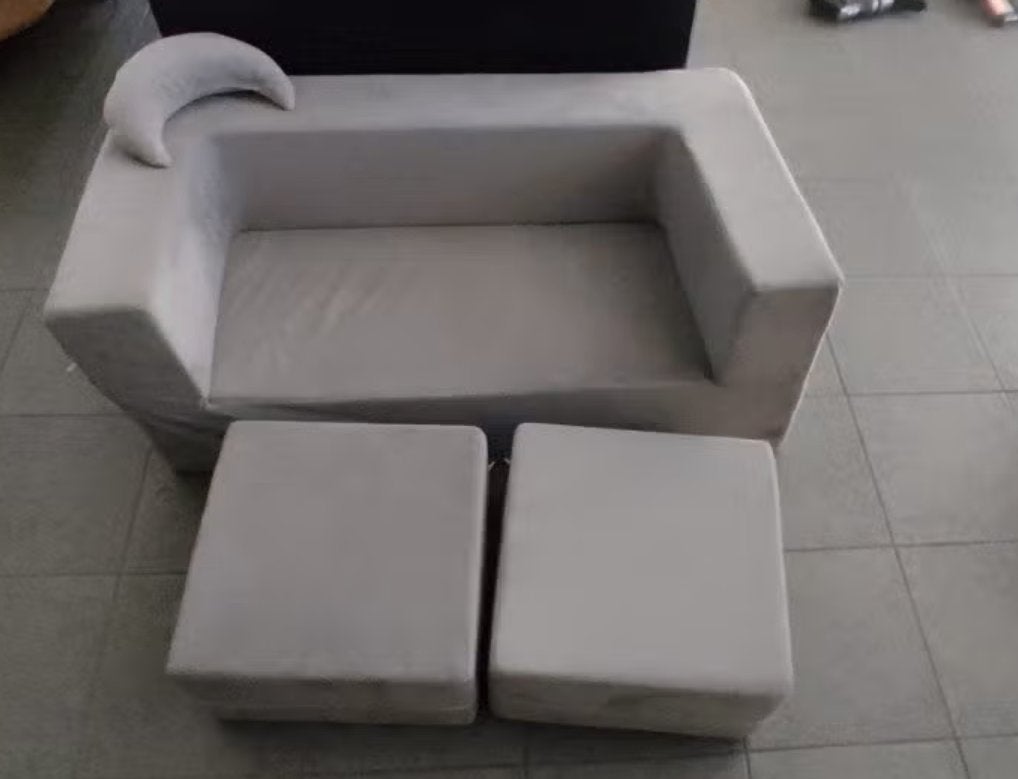Grijze opvouwbare kinderbank/play couch + 2 poefen, Ophalen, Zo goed als nieuw, Rechthoekig, 125 cm of meer
