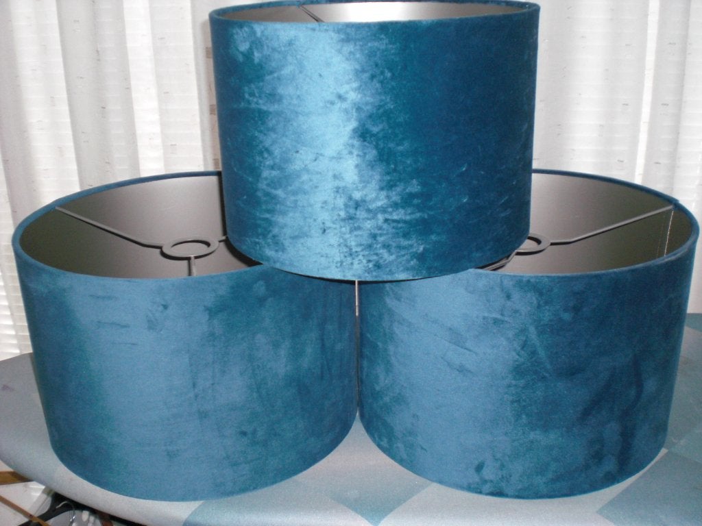 3 petrol blauwe lampenkappen, Ophalen, Gebruikt, Blauw, Rond