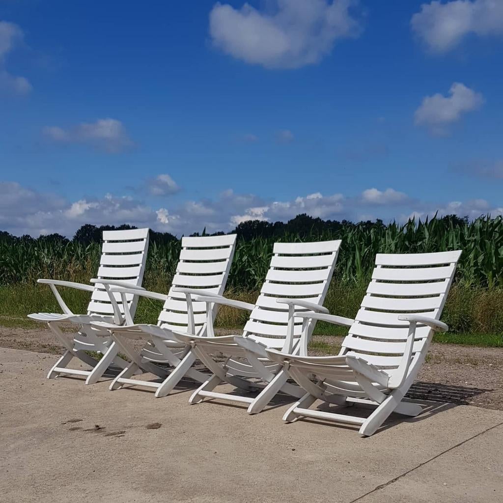 Set van 4 vintage Triconfort France verstelbare ligstoelen w, Ophalen, Gebruikt, Kunststof, Verstelbaar