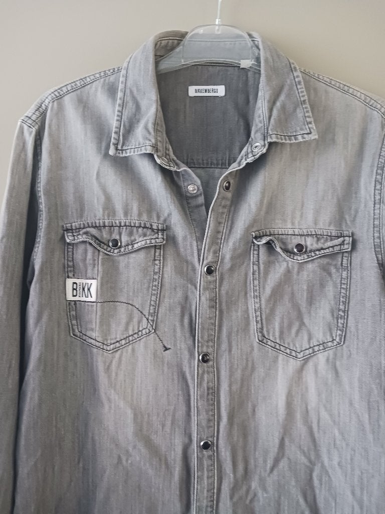 Bikkembergs washed denim shirt overhemd M, Ophalen of Verzenden, Zo goed als nieuw, Maat 48/50 (M), Grijs