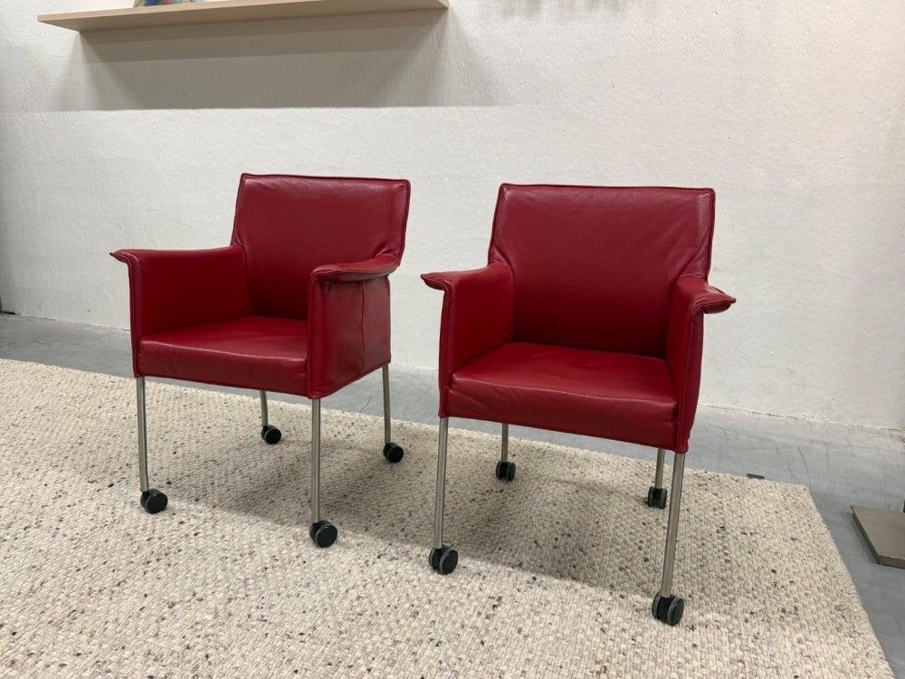 2 Design on Stock Gola eetkamerstoel rood leer stoel, Huis en Inrichting, Stoelen, Twee, Gompenstraat 15, Design on Stock, Leer