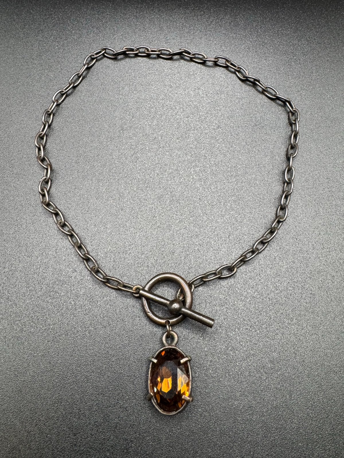 Vintage Ketting met Steen en Toggle Sluiting, Gebruikt, Bruin, Verzenden, Overige materialen