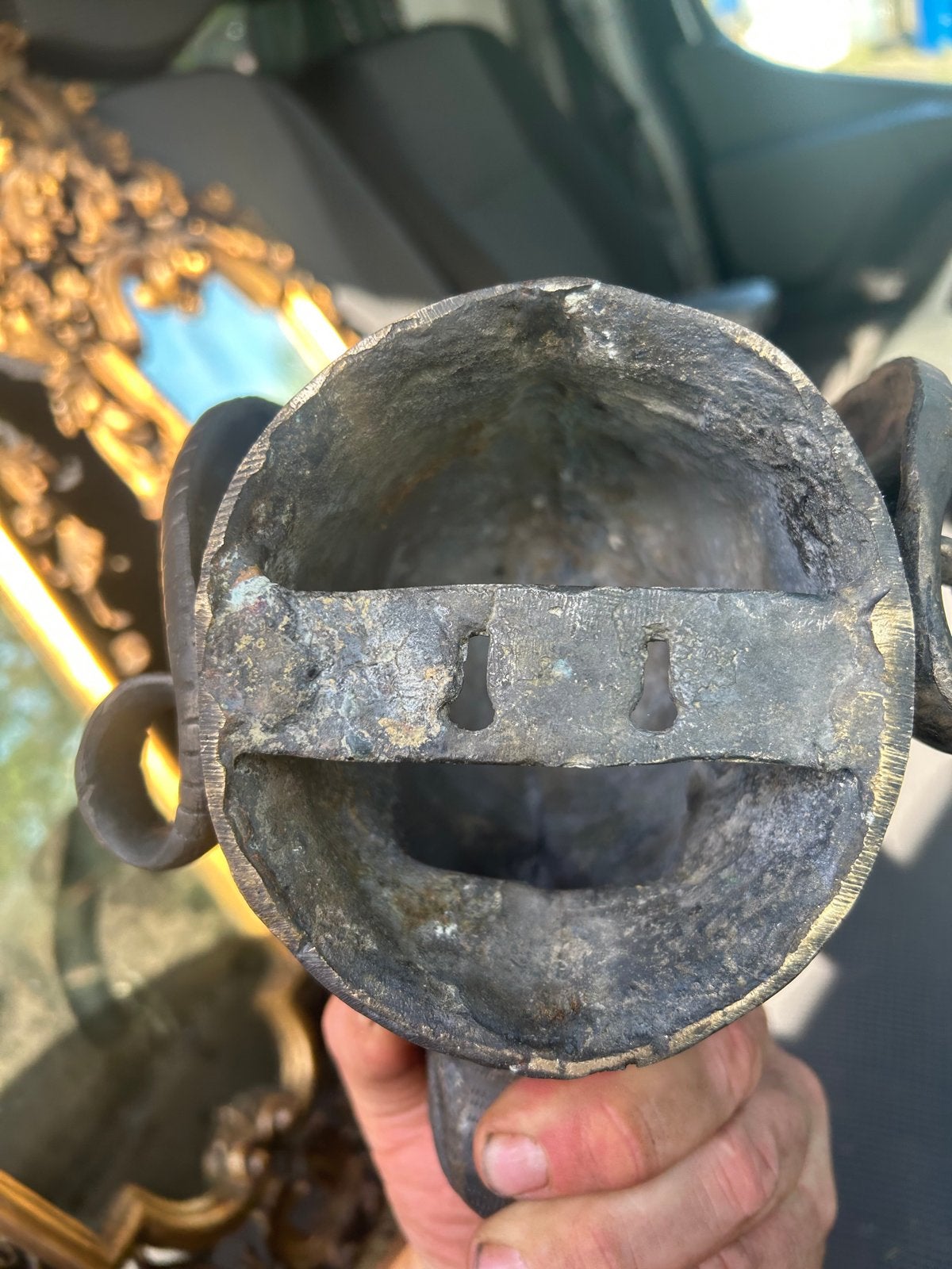 Oude bronzen ramskop, slagerij decoratie, Antiek en Kunst, Ophalen