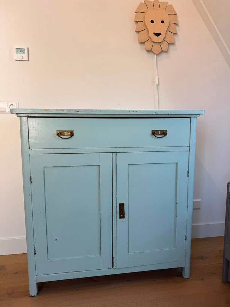 Commode - groen - met lade en kast met 1 plank, Kinderen en Baby's, Ophalen, Gebruikt, 75 tot 100 cm, Minder dan 50 cm