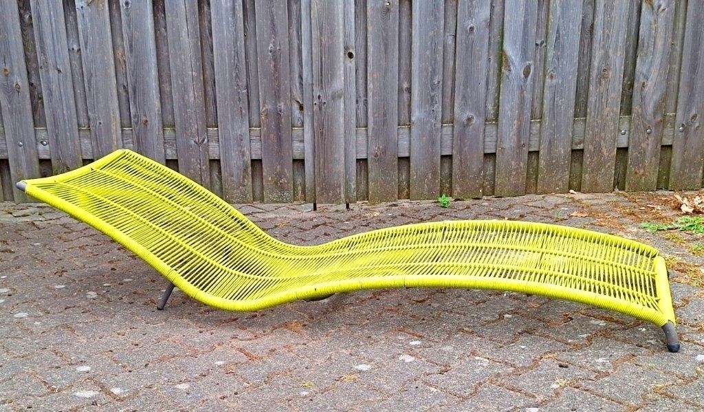 Ligbed zonnebed lime groen vintage, Tuin en Terras, Ligbedden, Ophalen, Gebruikt, Metaal