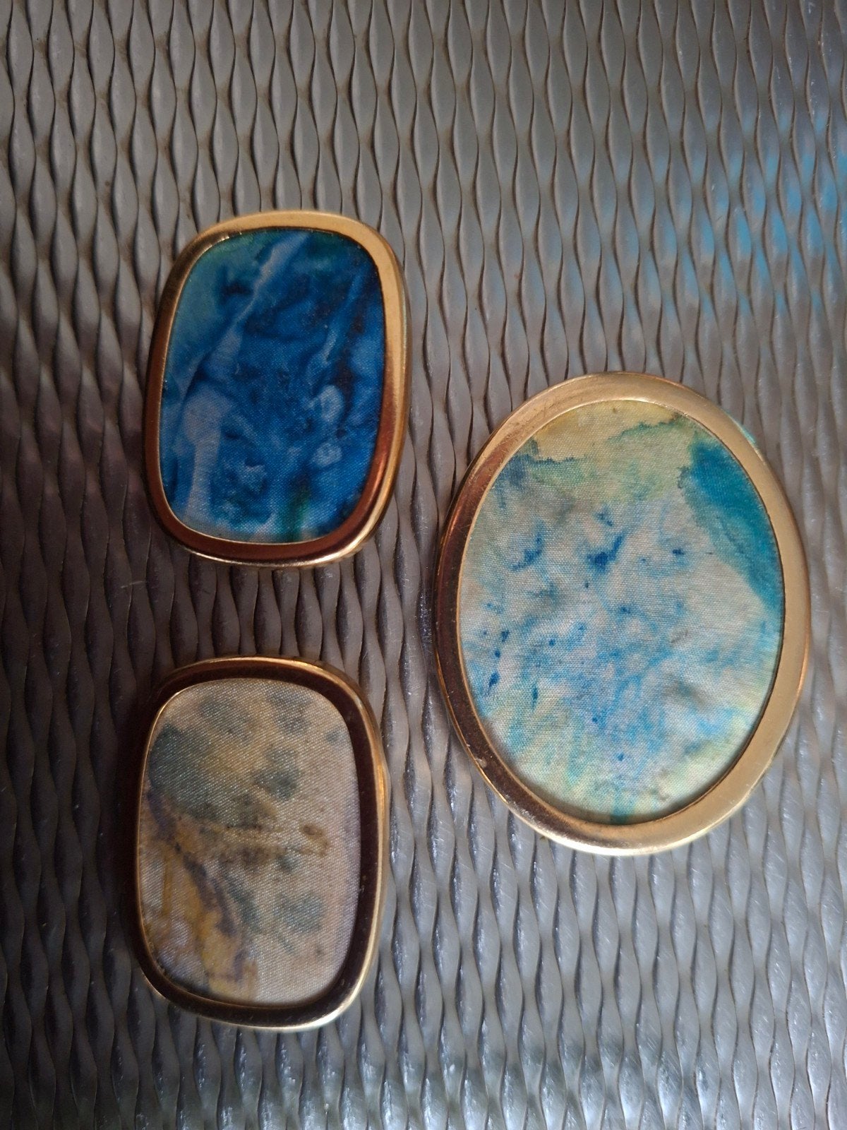 Set van 3 vintage broches, Overige materialen, 4 tot 7 cm, Gebruikt, Blauw