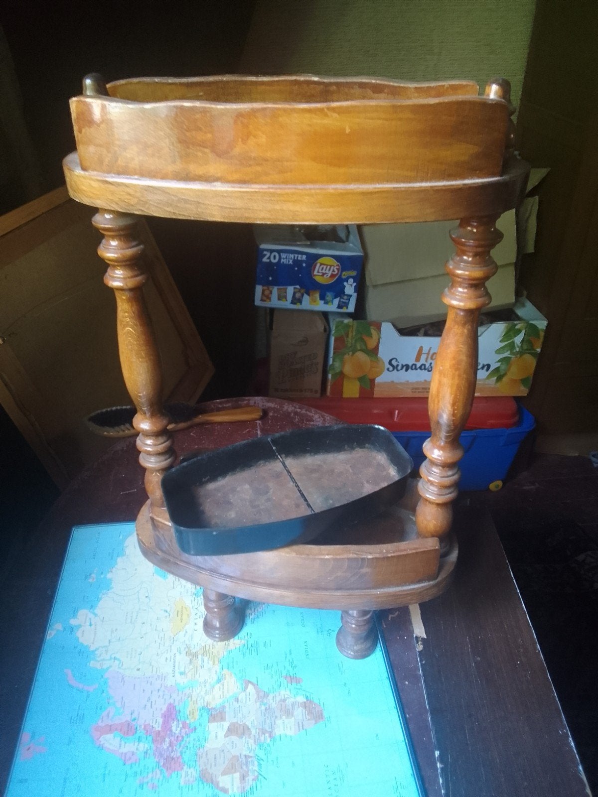 Vintage houten paraplubak met metalen lekbak, Gebruikt, Ophalen of Verzenden, Bruin, Vintage