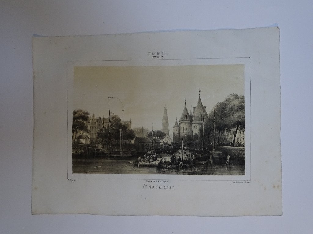 Litho Waag aan Nieuwmarkt Amsterdam William Wyld, 1843, Antiek en Kunst, Origineel, Ophalen of Verzenden