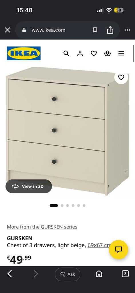 Ikea Gursken Set of drawers, Ophalen, 50 tot 100 cm, Zo goed als nieuw, Minder dan 100 cm