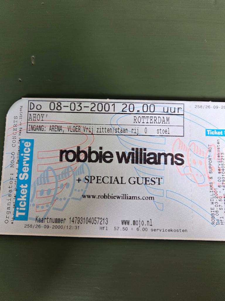 Concertkaart Robbie Williams Ahoy 2001, Ophalen of Verzenden, Zo goed als nieuw, Overige typen
