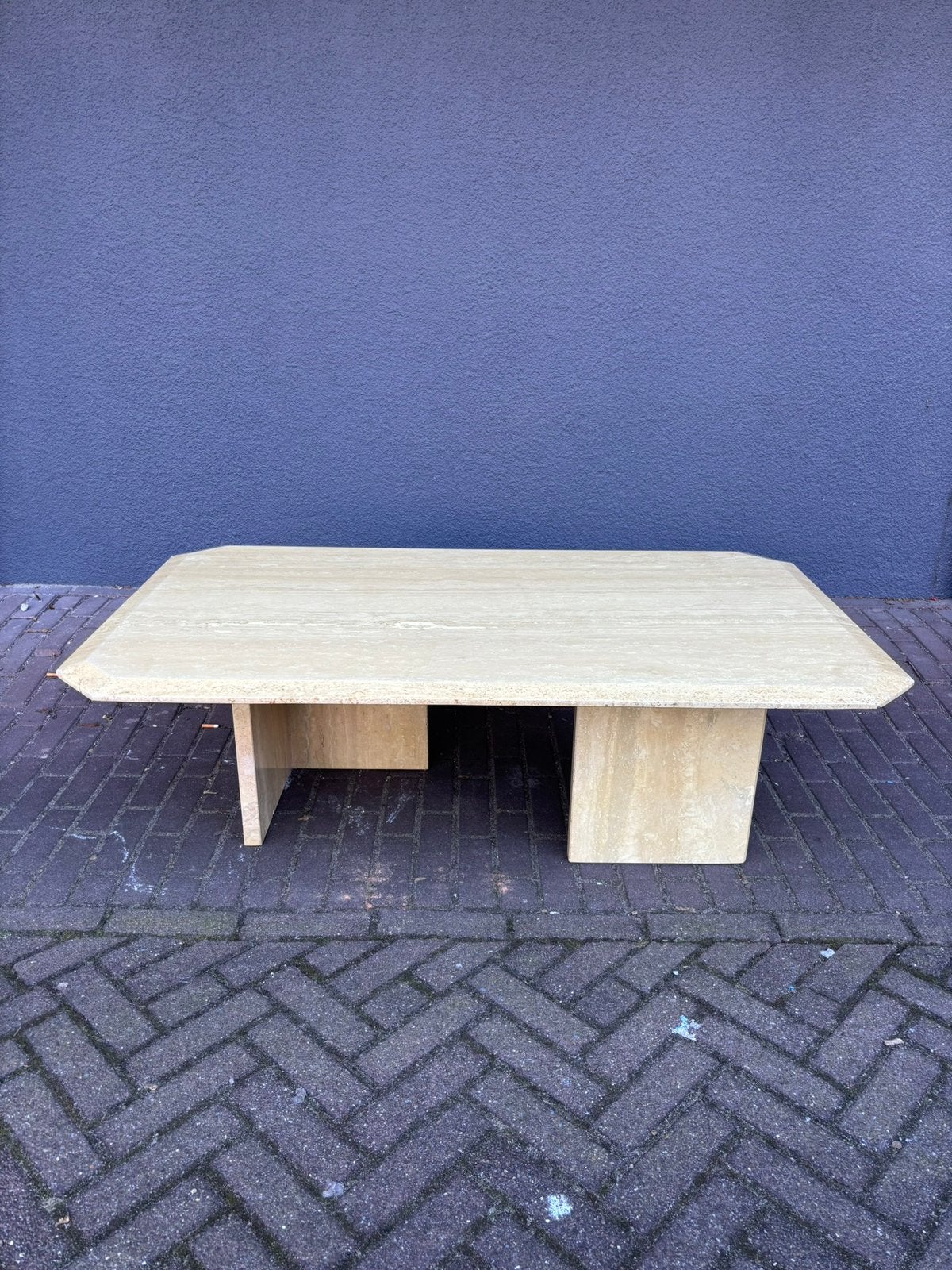 Vintage travertin salontafel, Huis en Inrichting, Tafels | Salontafels, Ophalen, Overige materialen, Gebruikt, 100 tot 150 cm