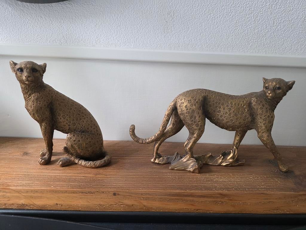 Decoratie luipaarden brons kleur, Ophalen of Verzenden, Beeldje of Figuurtje