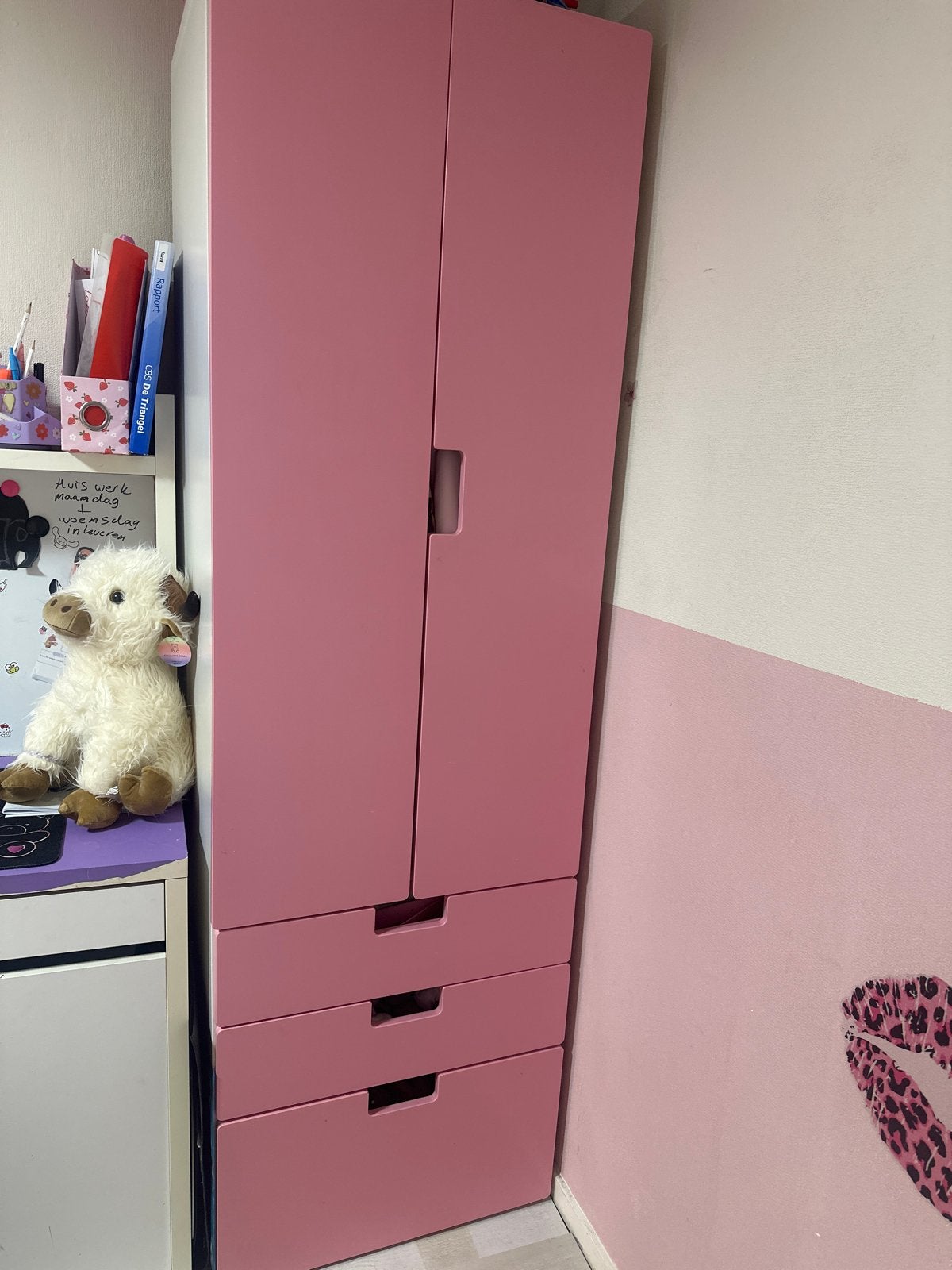 Roze kledingkast met lades en deuren, Ophalen, Gebruikt, 50 tot 100 cm, Met lade(s)