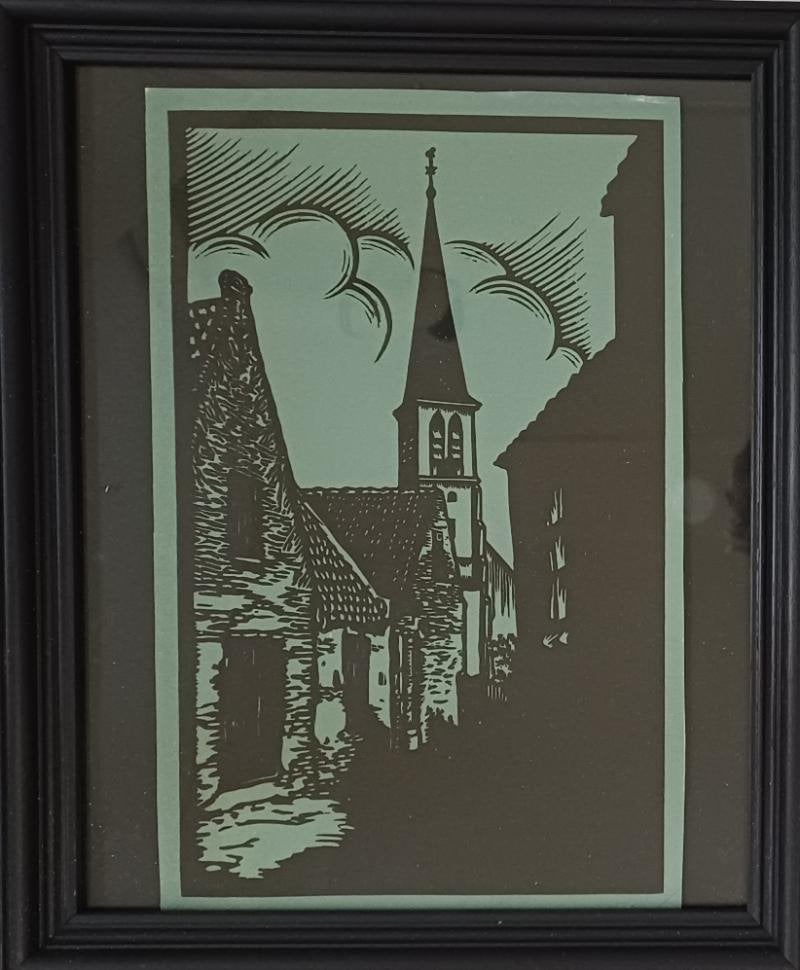 Lino snede straatje in zandvoort frans bosen, Antiek en Kunst, Kunst | Litho's en Zeefdrukken, Ophalen of Verzenden