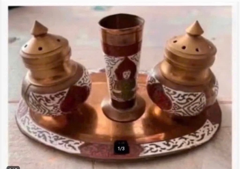 Vintage: 4-delig oud antiek oosters koperen setje, Antiek en Kunst, Ophalen of Verzenden