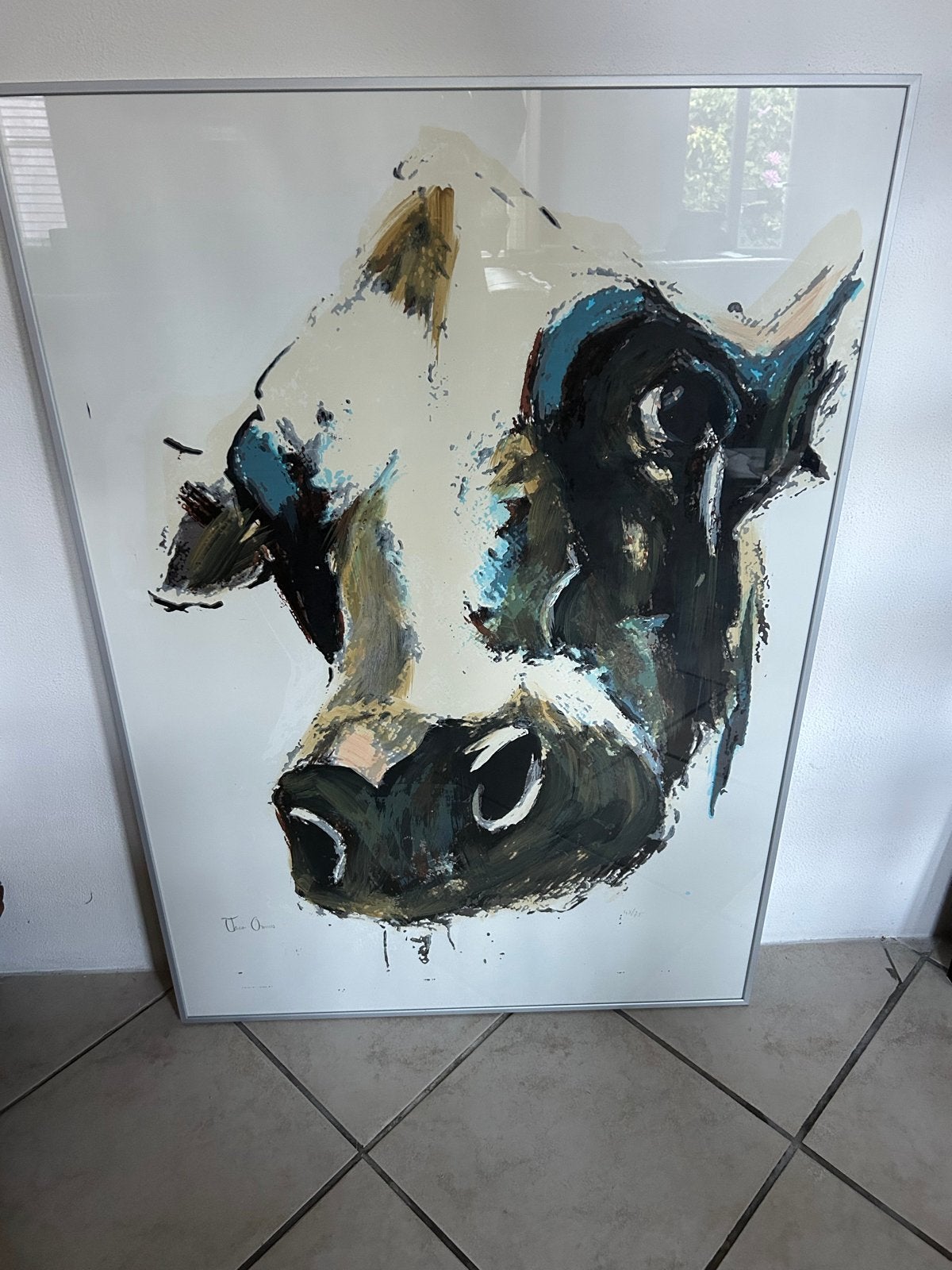 Zeefdruk Theo Onnes - Koeienkop - 70x100 cm - Ingelijst, Gelimiteerde oplage, Ophalen of Verzenden, Dieren en Natuur, Zeefdruk