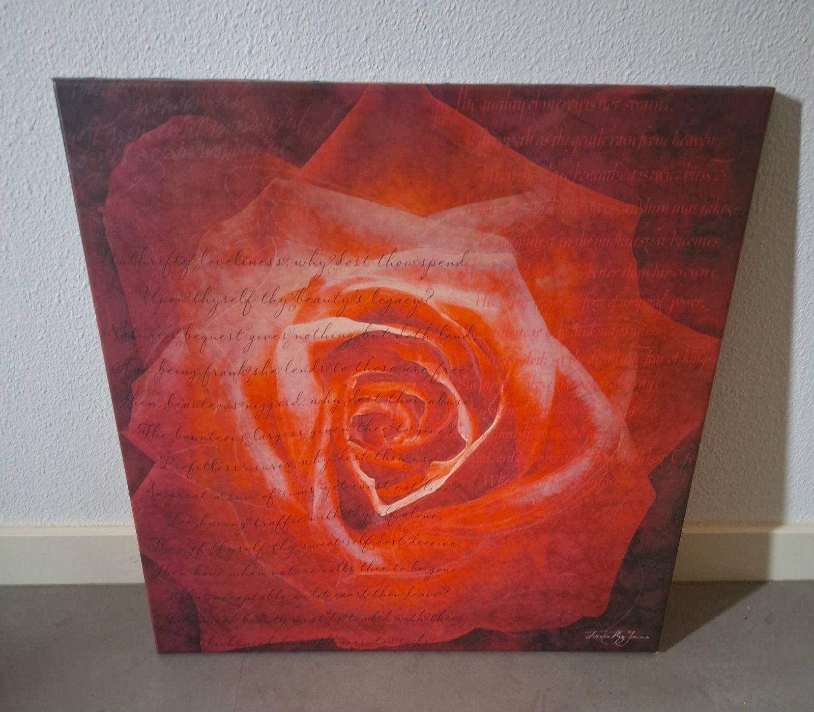 Canvas schilderij rode roos met tekst, Ophalen of Verzenden, Zo goed als nieuw, Schilder- en Tekenkunst, Onbekend