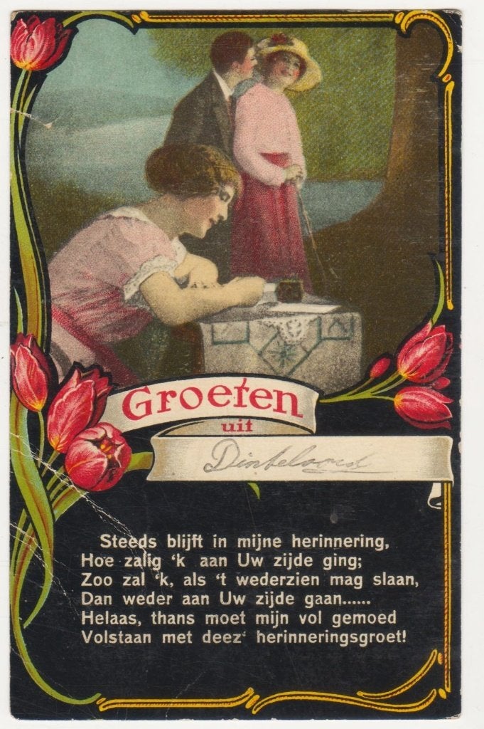 Dinteloord - groeten uit Dinteloord - 1918 color, Verzamelen, Verzenden, Voor 1920, Gelopen, Noord-Brabant
