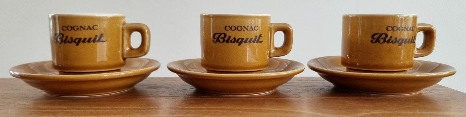 Set van 3 Cognac Bisquit kop en schotel - IZGST, Ophalen of Verzenden