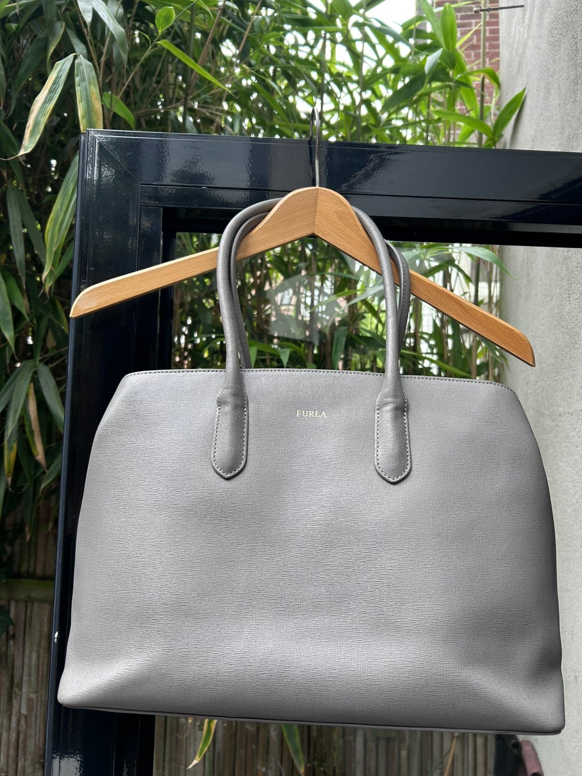 Furla saffiano leer damestasje italian grijs leather, Ophalen, Zo goed als nieuw, Grijs, Schoudertasje