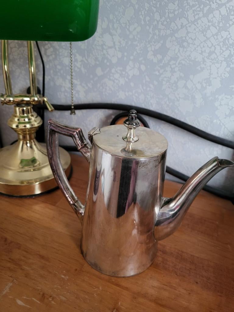 Antieke verzilverde koffiekan, Ophalen of Verzenden, Zilver