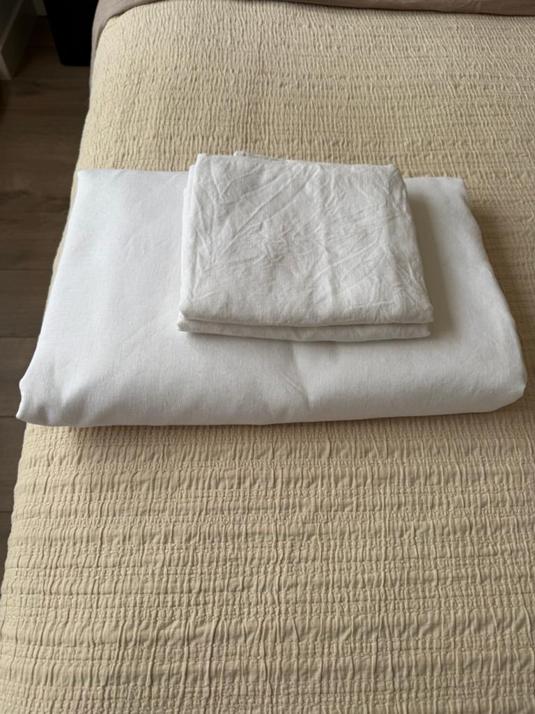 Linnen dekbek overtrek + 2 kussenslopen, wit, GRATIS, Huis en Inrichting, Slaapkamer | Beddengoed, Ophalen, Tweepersoons, Wit