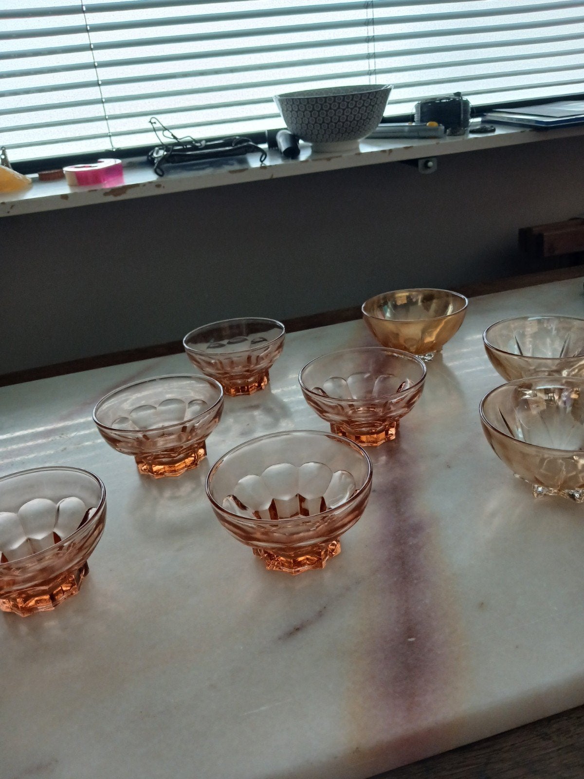 Set van 8 roze vintage glazen kommetjes – retro, Antiek en Kunst, Ophalen of Verzenden