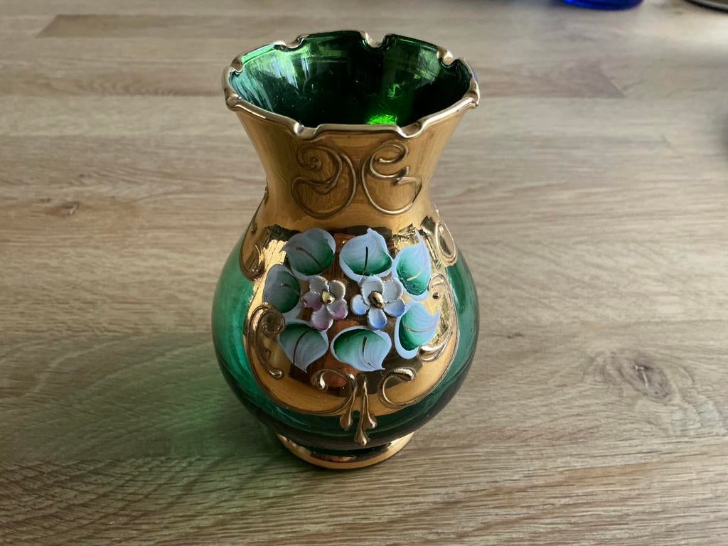 Venetiaans Murano Tre Fucchi vaas 24k bladgoud en emaille., Ophalen of Verzenden